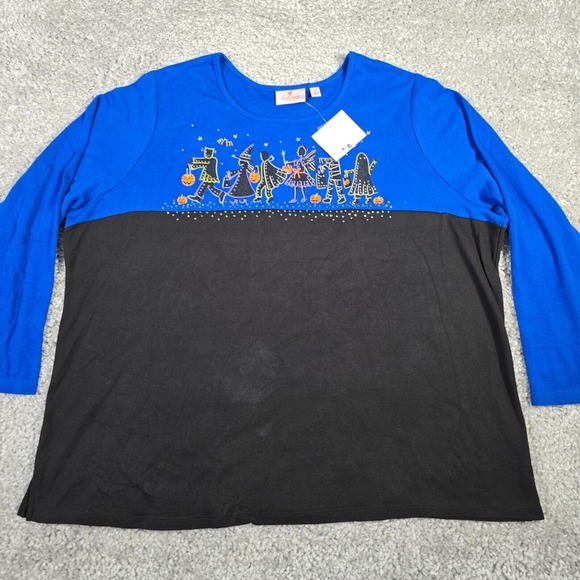 Quacker Factory Shirt Women 3X Blue Halloween Graphic Long Sleeve Trick or Treat - Picture 1 of 13
